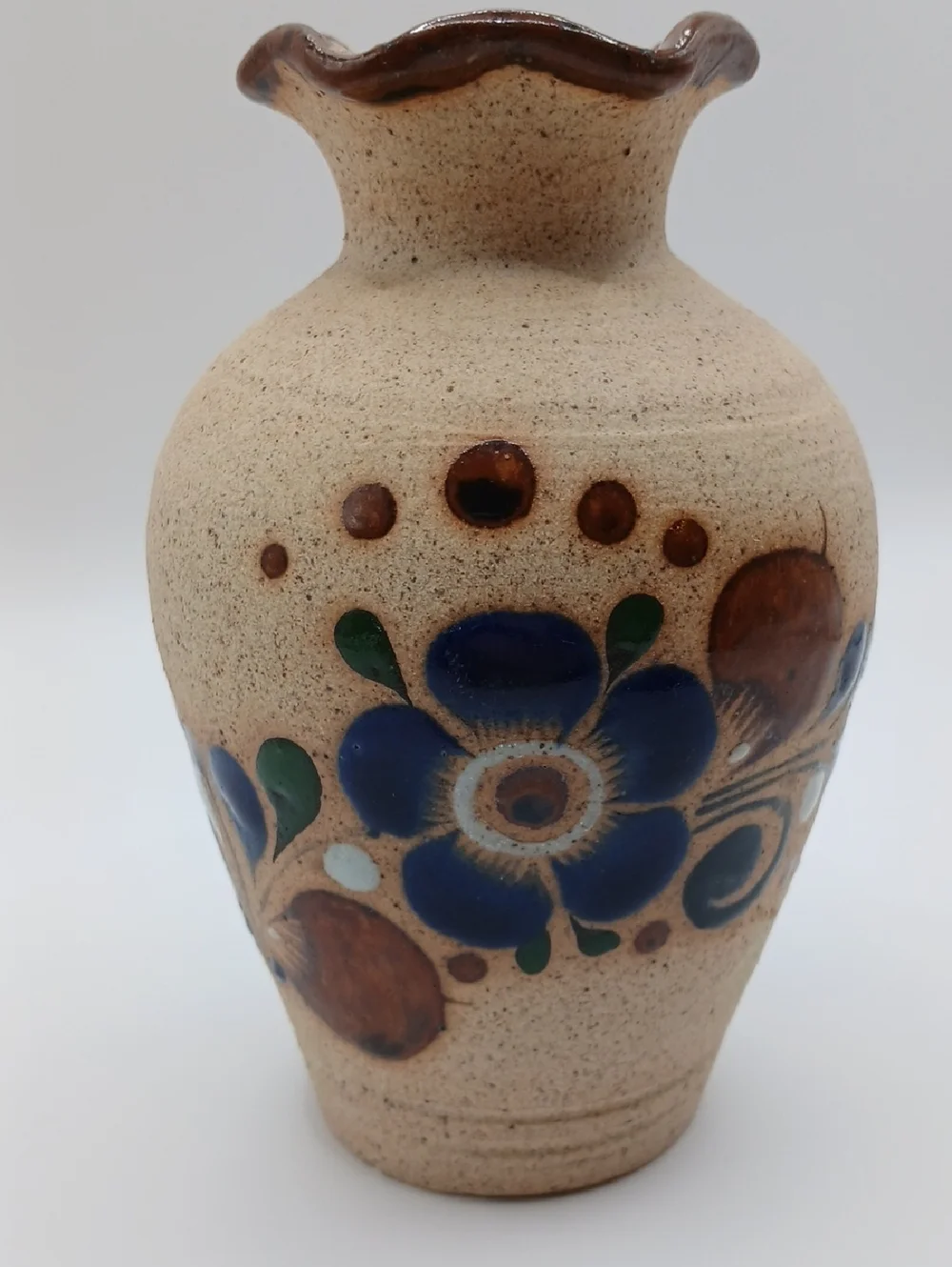 Tonala Hand-painted Floral Pottery Vase 5.5